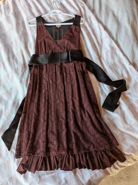 Ella Moss Brown Lace Empire-Waist Dress with Sash